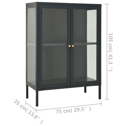 Dressoir 75X35X05 Cm Staal En Glas Kleurig Antraciet