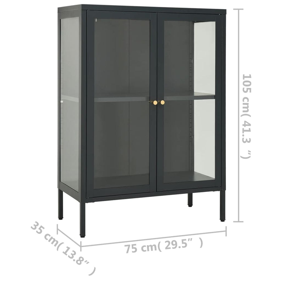 Dressoir 75X35X05 Cm Staal En Glas Kleurig Antraciet