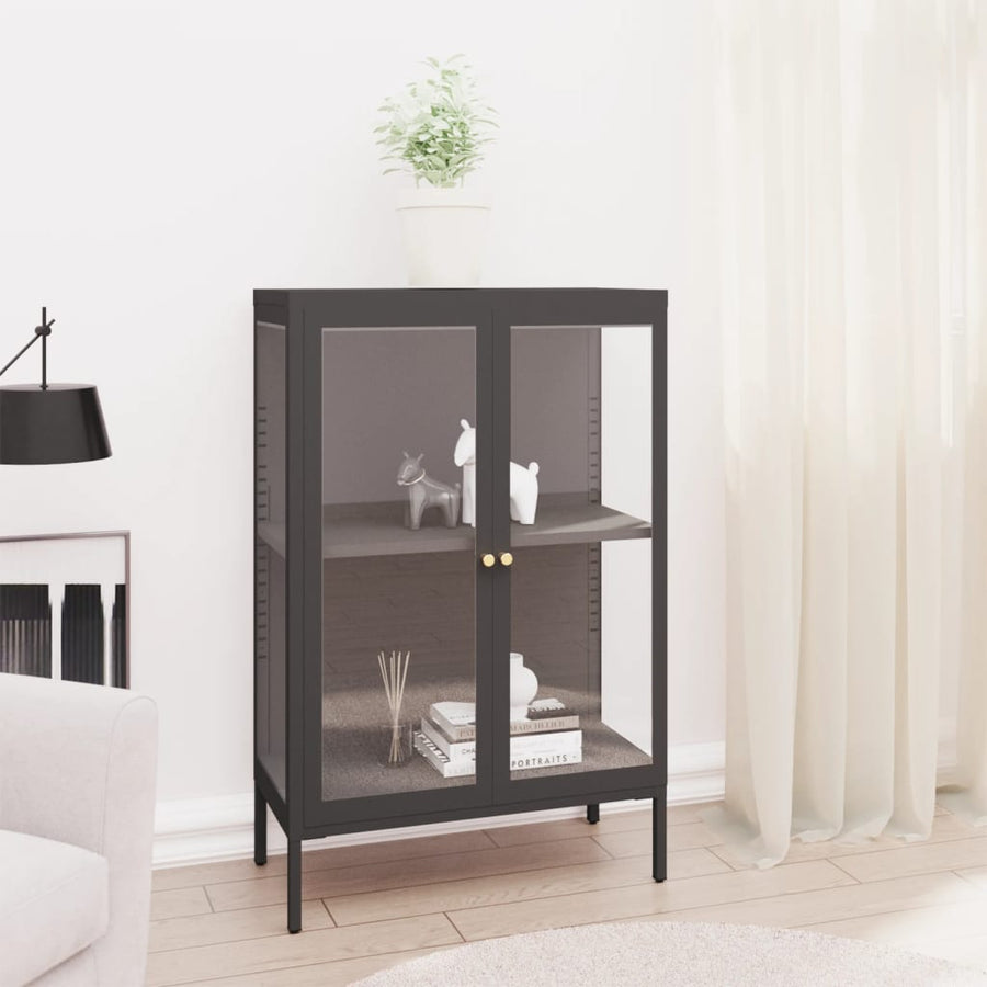 Dressoir 75X35X05 Cm Staal En Glas Kleurig Antraciet