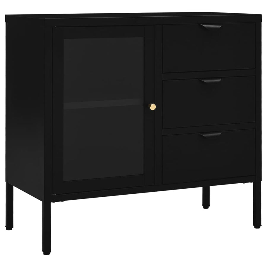 Dressoir 75X35X70 Cm Staal En Gehard Glas Zwart