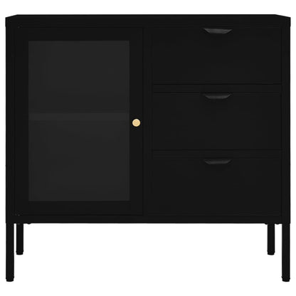 Dressoir 75X35X70 Cm Staal En Gehard Glas Zwart