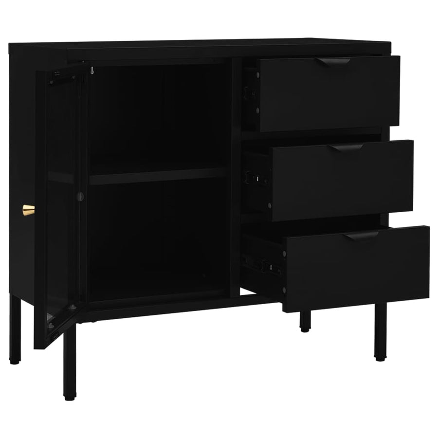 Dressoir 75X35X70 Cm Staal En Gehard Glas Zwart