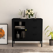 Dressoir 75x35x70 cm staal glas zwart