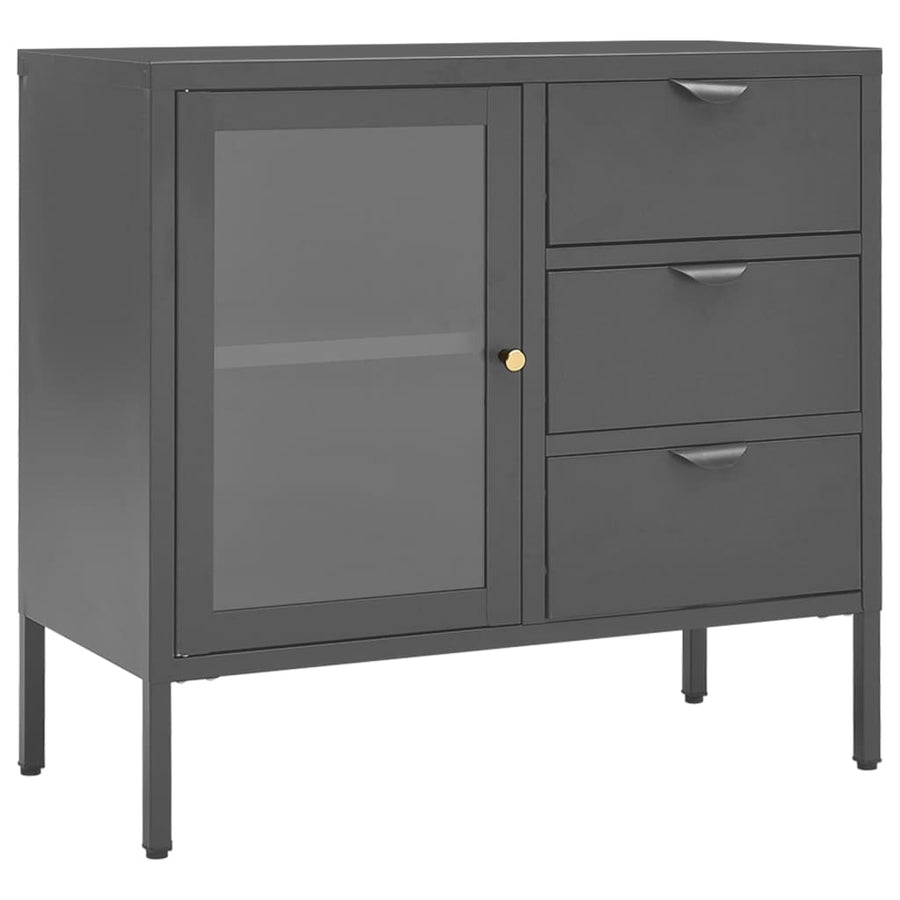 Dressoir 75X35X70 Cm Staal En Gehard Glas Kleurig Antraciet