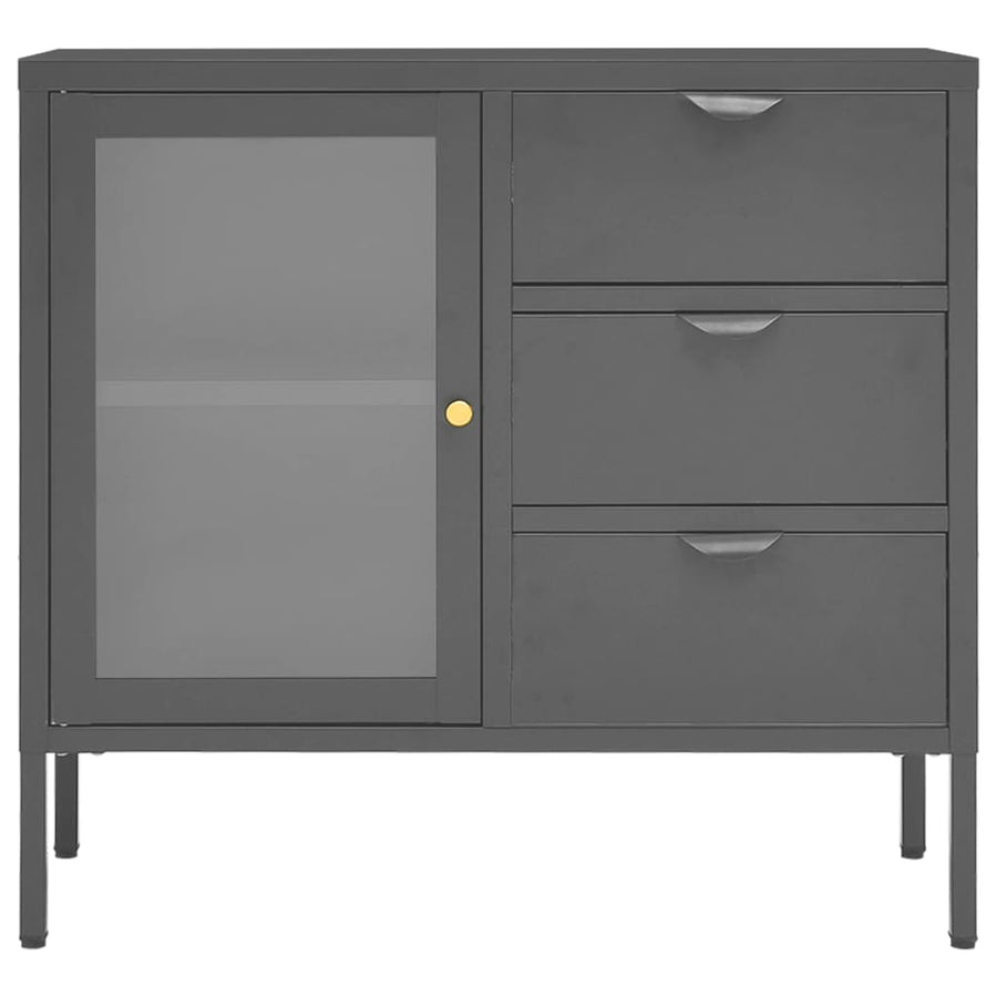 Dressoir 75X35X70 Cm Staal En Gehard Glas Kleurig Antraciet
