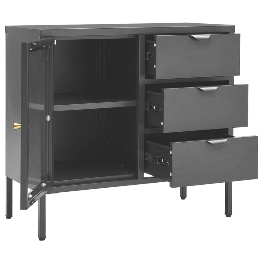 Dressoir 75X35X70 Cm Staal En Gehard Glas Kleurig Antraciet