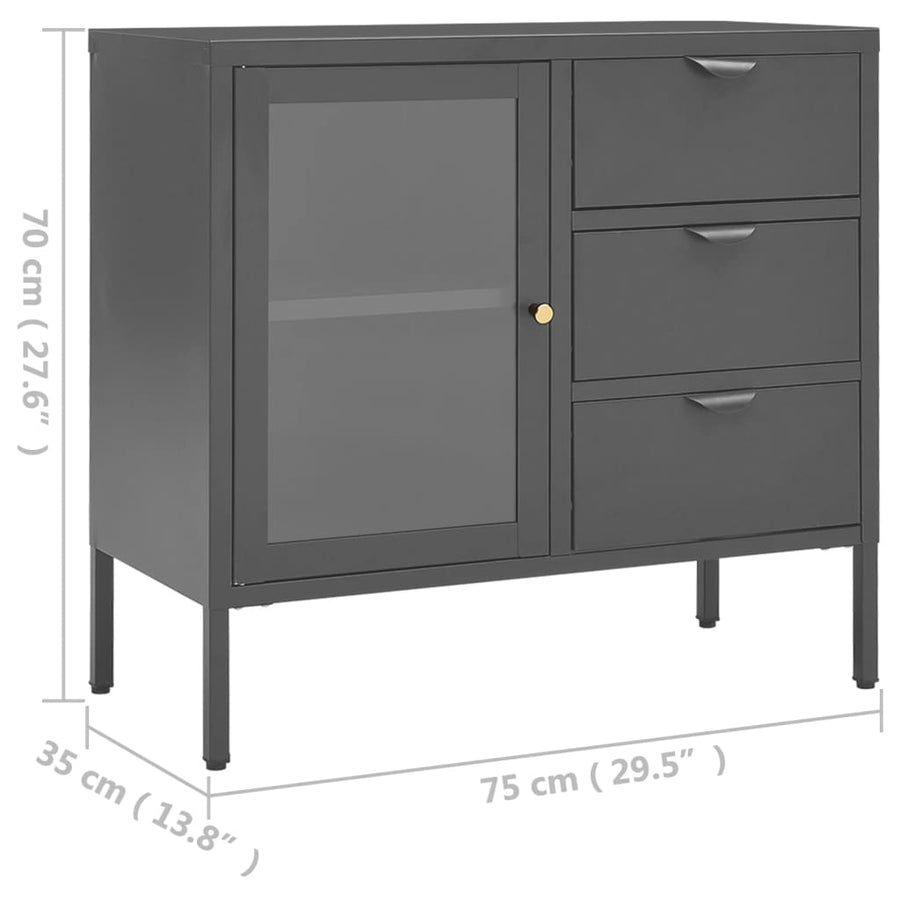 Dressoir 75X35X70 Cm Staal En Gehard Glas Kleurig Antraciet
