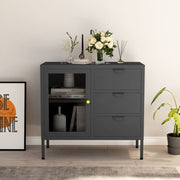 Dressoir 75x35x70 cm staal glas antraciet