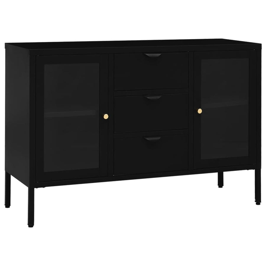 Dressoir 05X35X70 Cm Staal En Gehard Glas Zwart