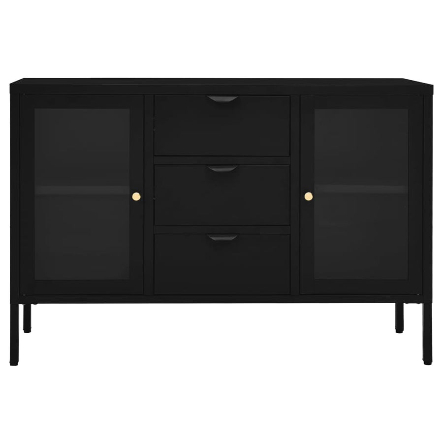 Dressoir 05X35X70 Cm Staal En Gehard Glas Zwart