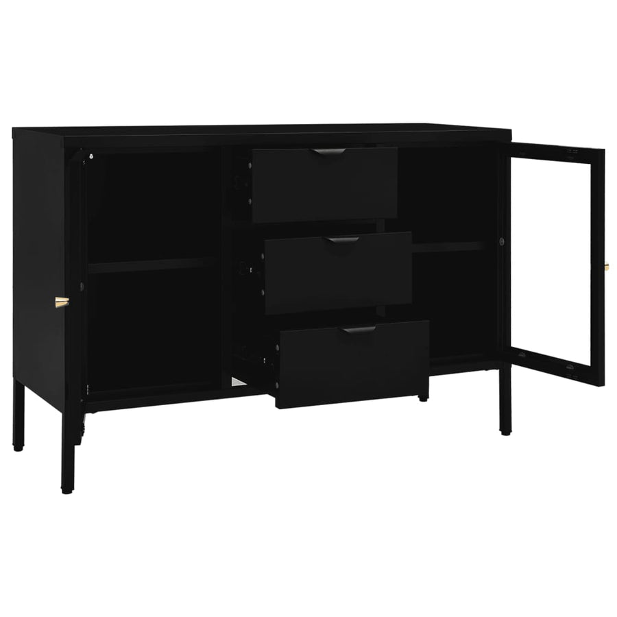 Dressoir 05X35X70 Cm Staal En Gehard Glas Zwart