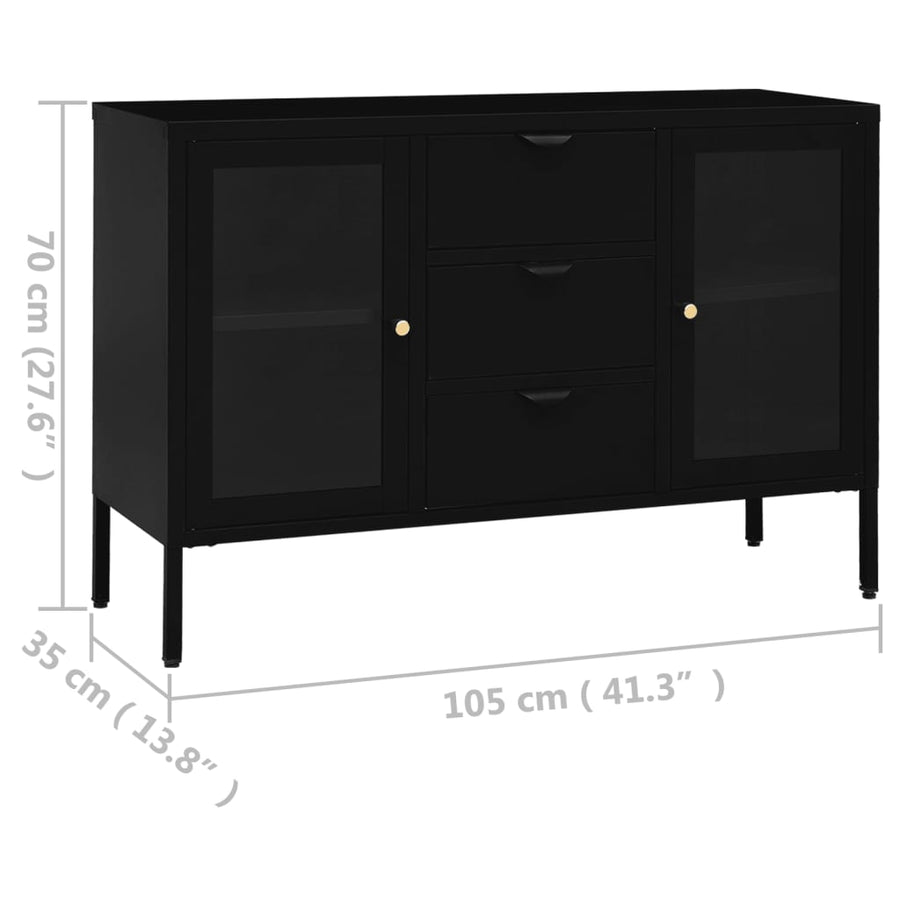 Dressoir 05X35X70 Cm Staal En Gehard Glas Zwart