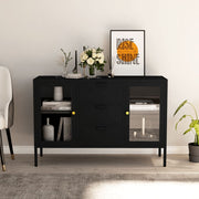 Dressoir 105x35x70 cm staal glas zwart