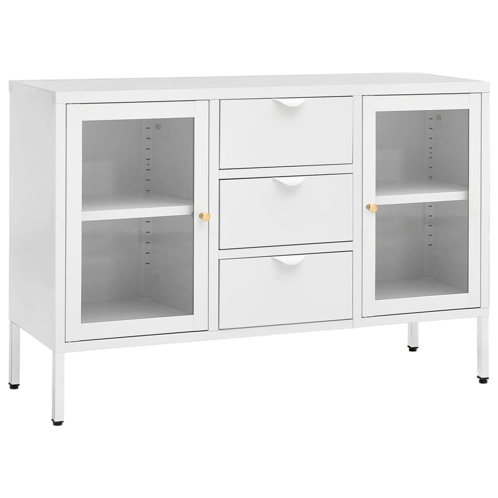 Dressoir 05X35X70 Cm Staal En Gehard Glas Wit
