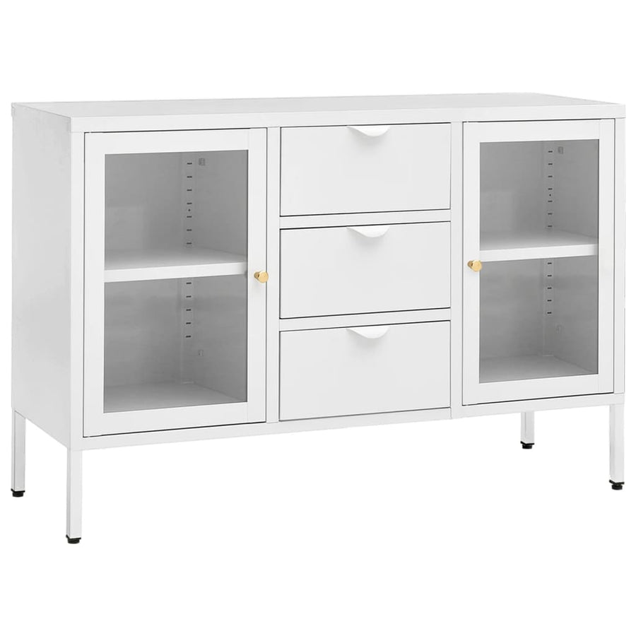 Dressoir 05X35X70 Cm Staal En Gehard Glas Wit