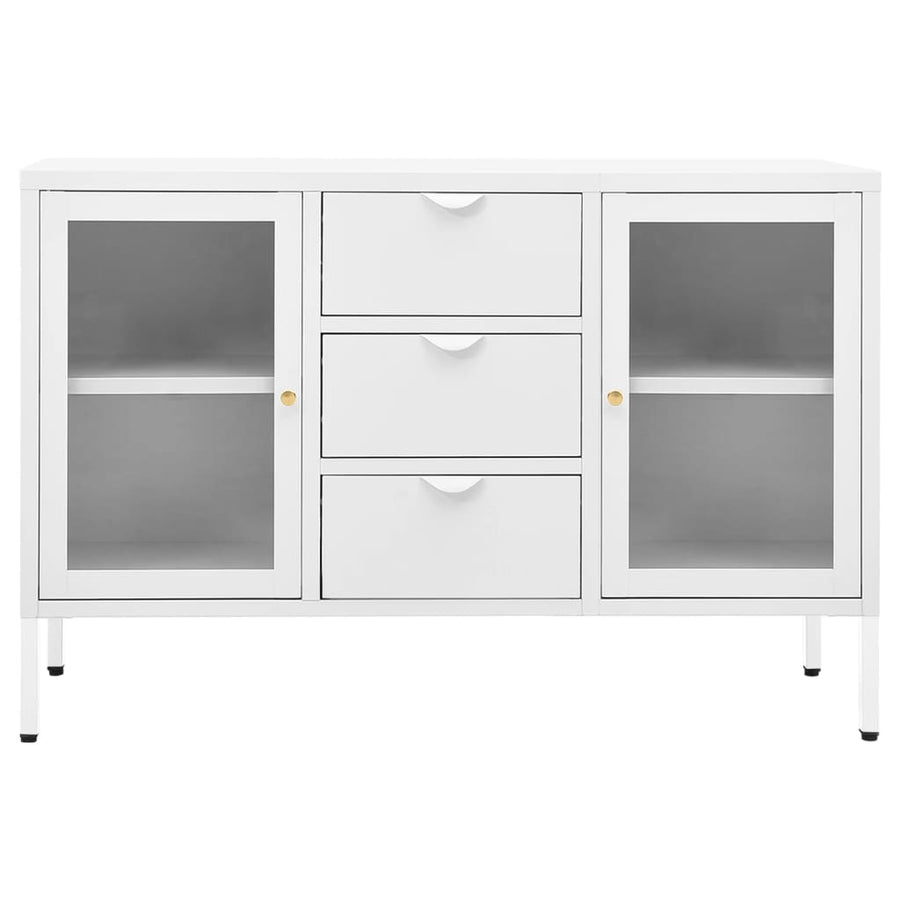 Dressoir 05X35X70 Cm Staal En Gehard Glas Wit