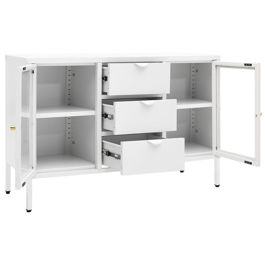 Dressoir 05X35X70 Cm Staal En Gehard Glas Wit