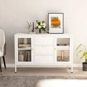 Dressoir 105x35x70 cm staal glas wit