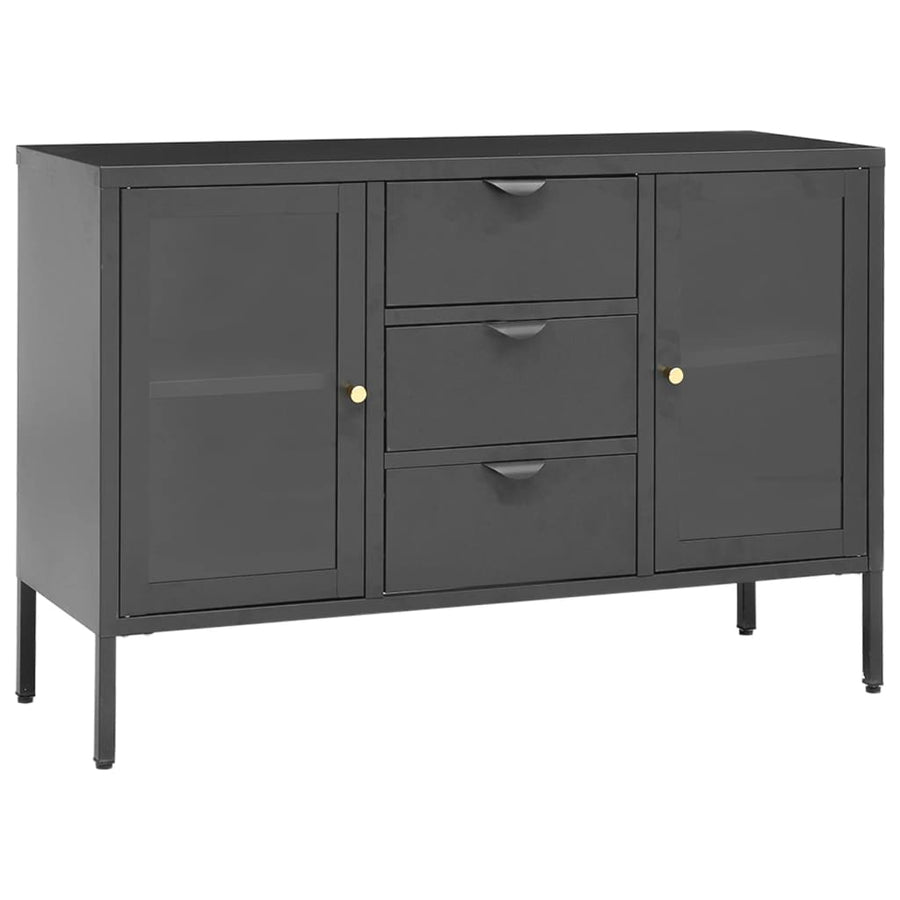 Dressoir 05X35X70 Cm Staal En Gehard Glas Kleurig Antraciet