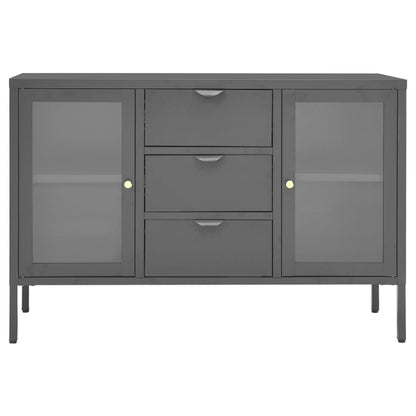 Dressoir 05X35X70 Cm Staal En Gehard Glas Kleurig Antraciet