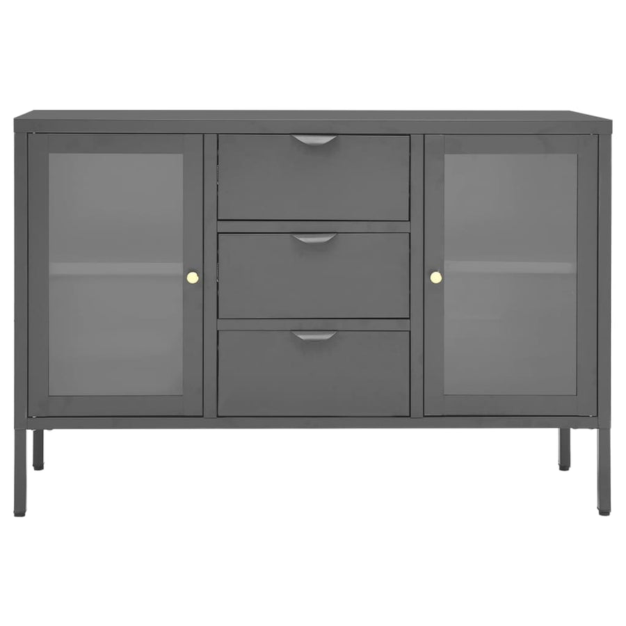 Dressoir 05X35X70 Cm Staal En Gehard Glas Kleurig Antraciet
