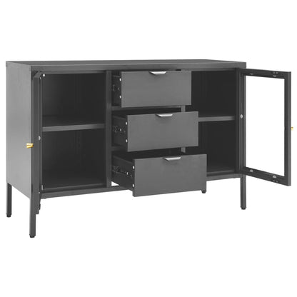 Dressoir 05X35X70 Cm Staal En Gehard Glas Kleurig Antraciet