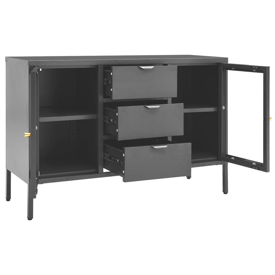 Dressoir 05X35X70 Cm Staal En Gehard Glas Kleurig Antraciet