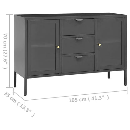 Dressoir 05X35X70 Cm Staal En Gehard Glas Kleurig Antraciet