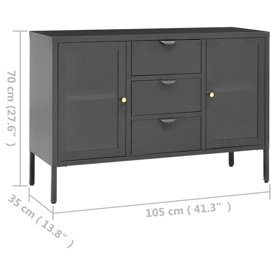 Dressoir 05X35X70 Cm Staal En Gehard Glas Kleurig Antraciet