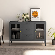 Dressoir 105x35x70 cm staal glas antraciet