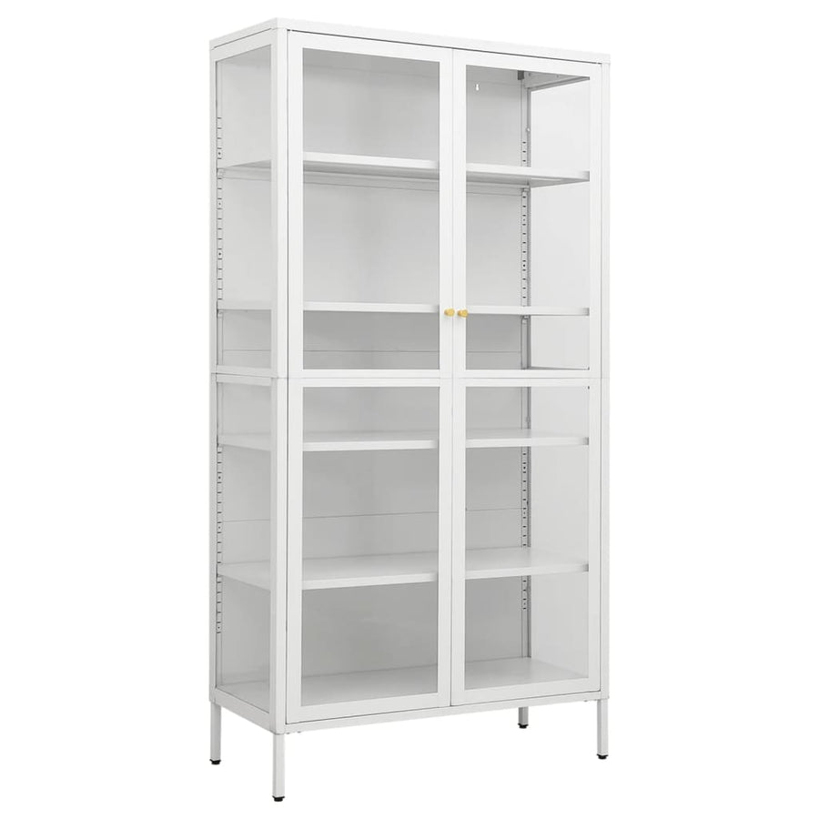 Vitrinekast 90x40x180 cm staal en gehard glas wit Wit