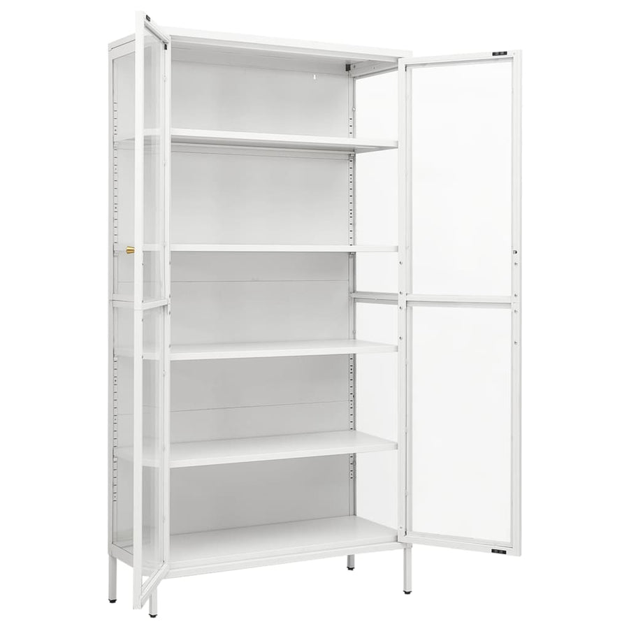 Vitrinekast 90x40x180 cm staal en gehard glas wit Wit