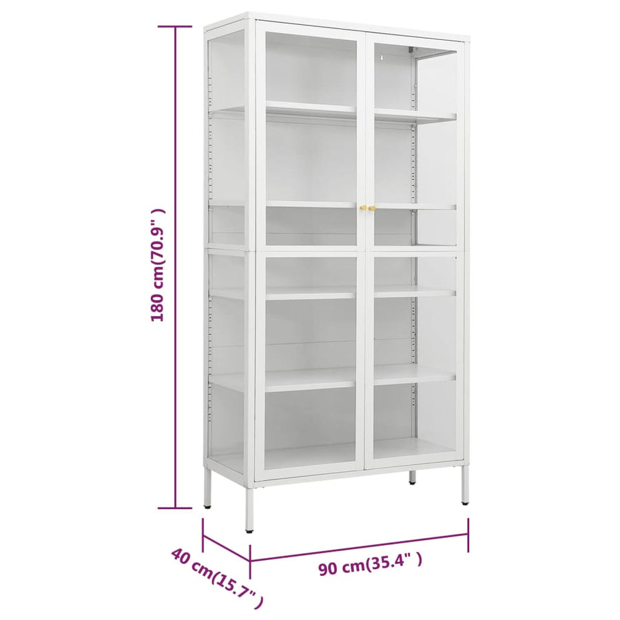 Vitrinekast 90x40x180 cm staal en gehard glas wit Wit
