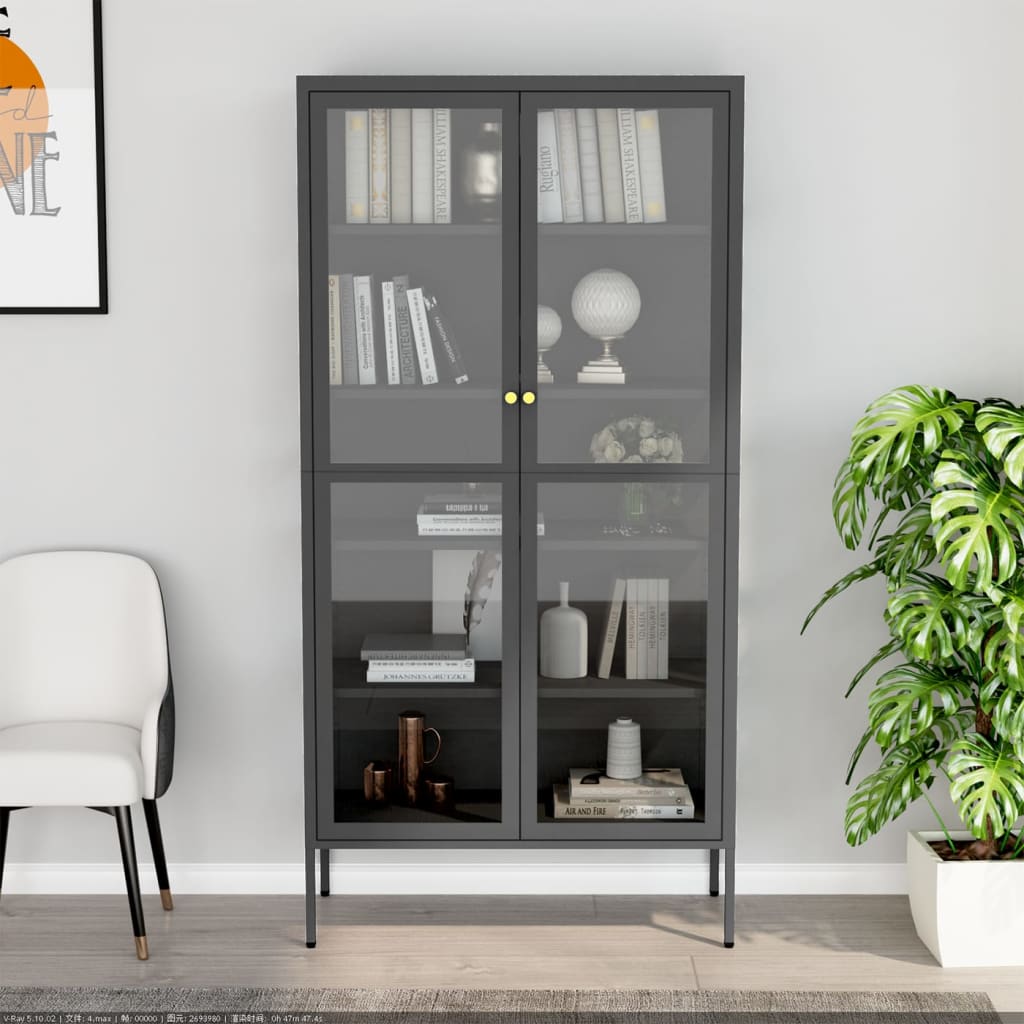 Vitrinekast 90X40X80 Cm Staal En Gehard Glas Kleurig Antraciet