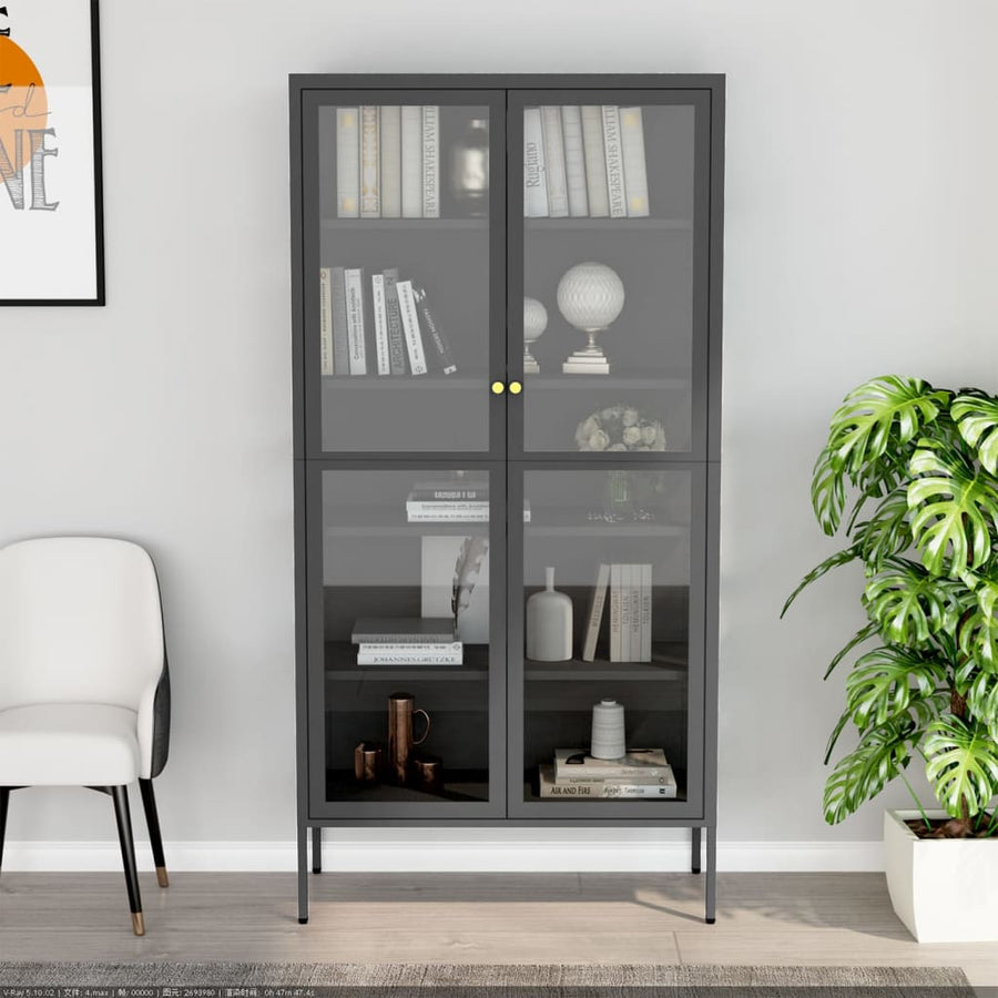 Vitrinekast 90X40X80 Cm Staal En Gehard Glas Kleurig Antraciet