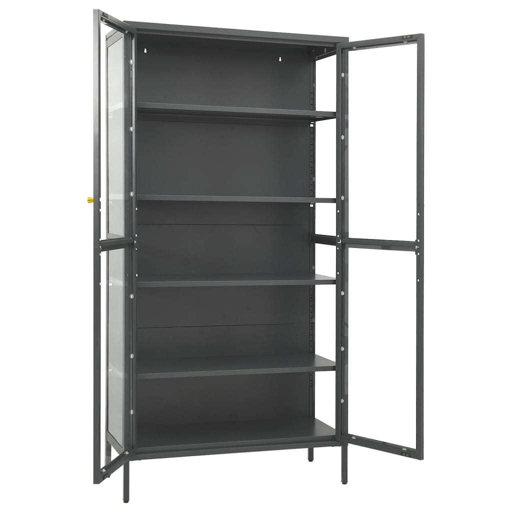 Vitrinekast 90X40X80 Cm Staal En Gehard Glas Kleurig Antraciet