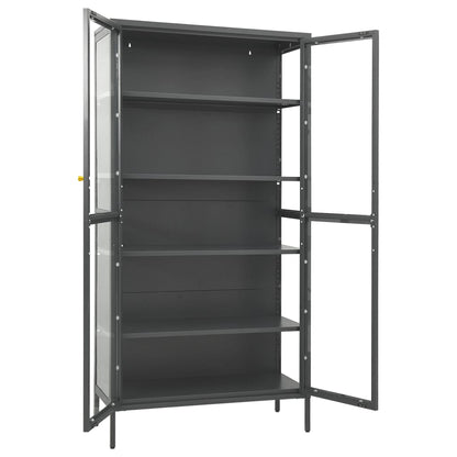 Vitrinekast 90X40X80 Cm Staal En Gehard Glas Kleurig Antraciet
