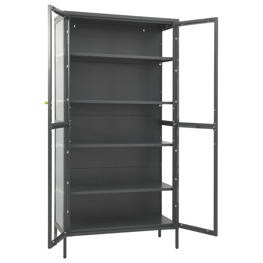 Vitrinekast 90X40X80 Cm Staal En Gehard Glas Kleurig Antraciet