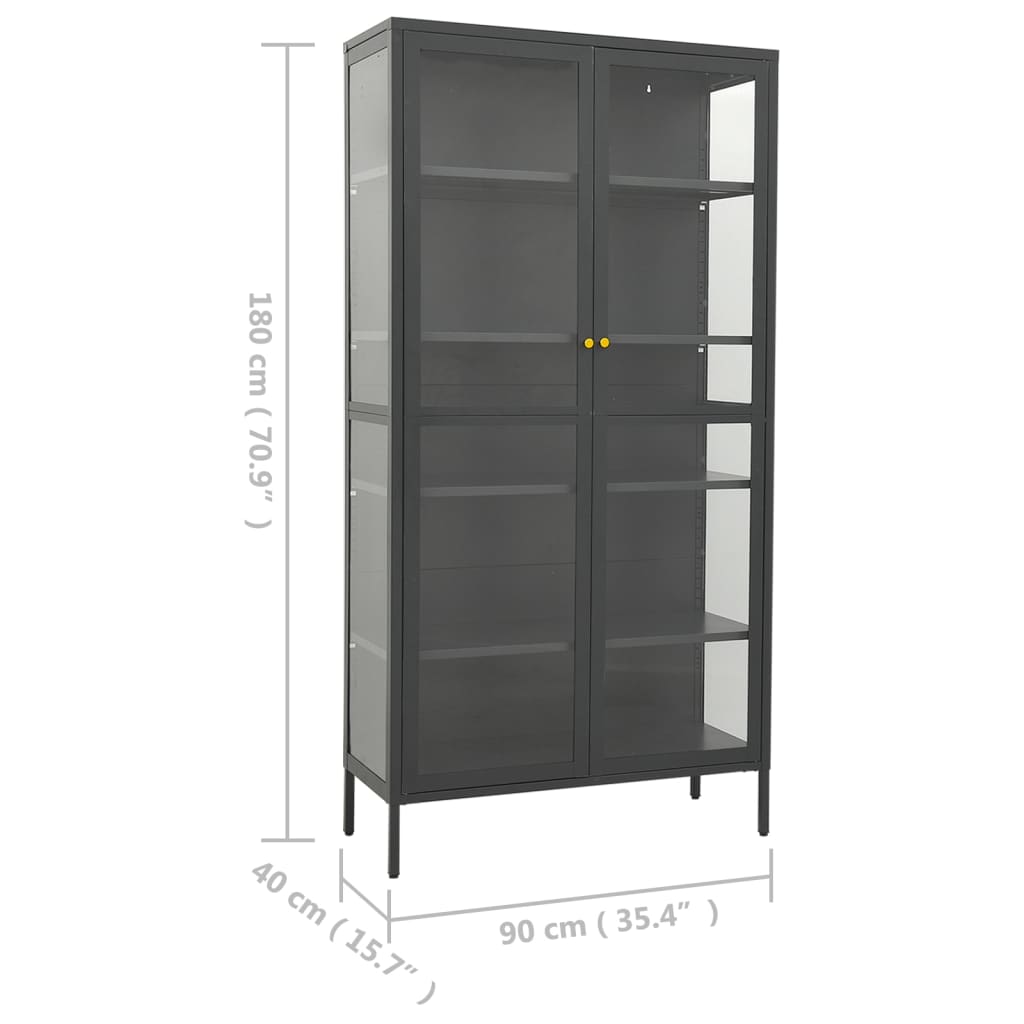 Vitrinekast 90X40X80 Cm Staal En Gehard Glas Kleurig Antraciet
