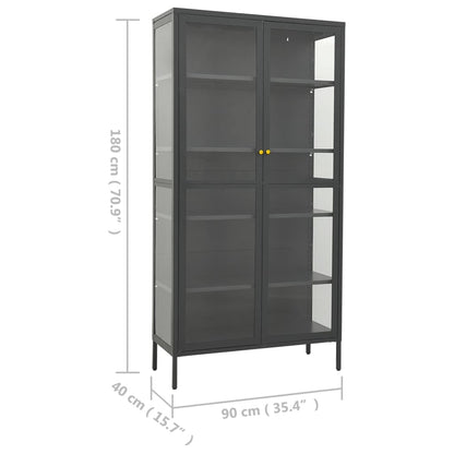 Vitrinekast 90X40X80 Cm Staal En Gehard Glas Kleurig Antraciet