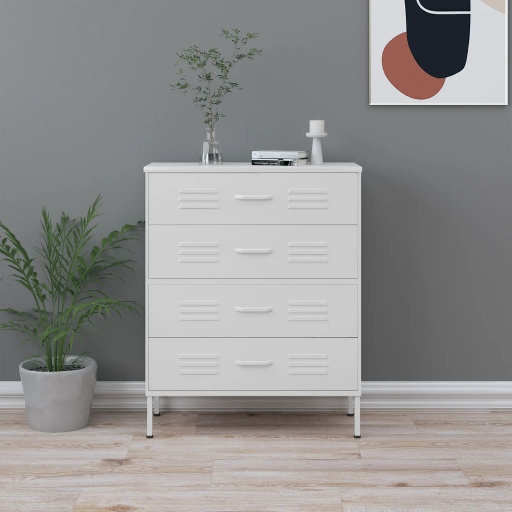Ladekast 80X35X101,5 Cm Staal Wit