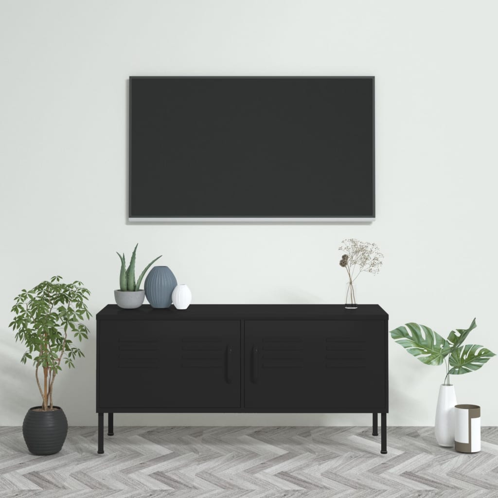 Tv-meubel 105x35x50 cm staal zwart Zwart