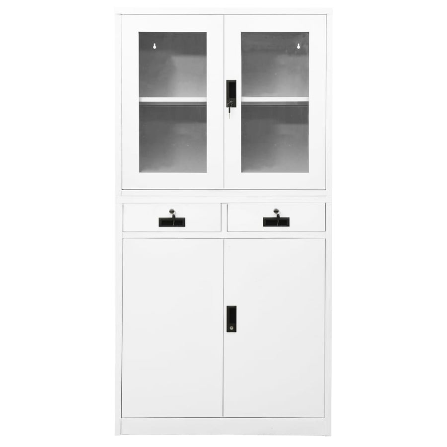 Kantoorkast 90x40x180 cm staal en gehard glas wit