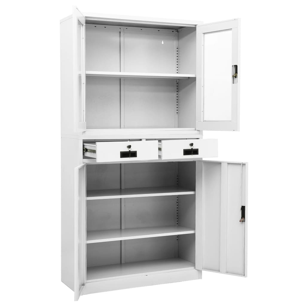 Kantoorkast 90x40x180 cm staal en gehard glas wit