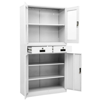 Kantoorkast 90x40x180 cm staal en gehard glas wit