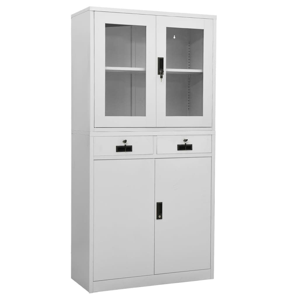 Kantoorkast 90X40X180 Cm Staal En Gehard Glas Lichtgrijs