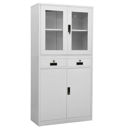 Kantoorkast 90X40X180 Cm Staal En Gehard Glas Lichtgrijs