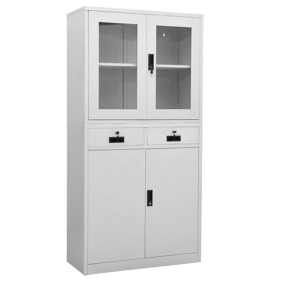 Kantoorkast 90X40X180 Cm Staal En Gehard Glas Lichtgrijs