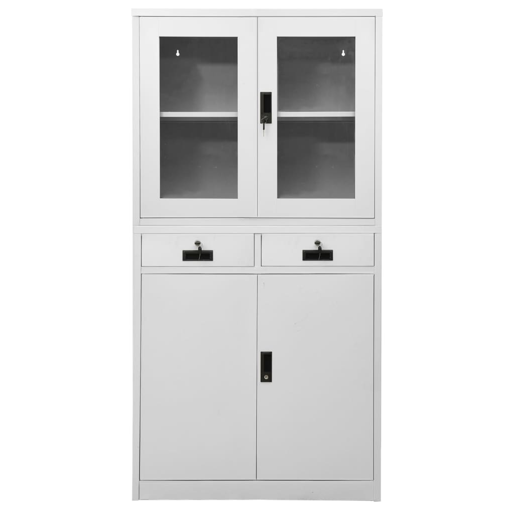 Kantoorkast 90X40X180 Cm Staal En Gehard Glas Lichtgrijs