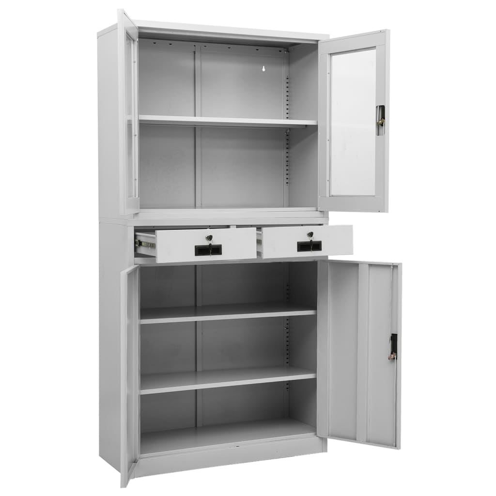 Kantoorkast 90X40X180 Cm Staal En Gehard Glas Lichtgrijs